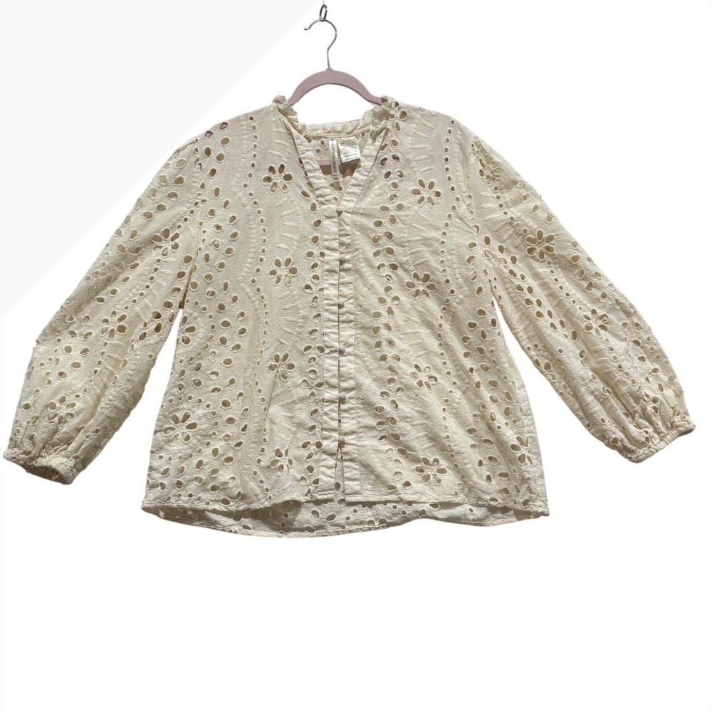 Forgotten Grace Cream Eyelet Lace Blouse XXL 100% Cotton Boho Button Top